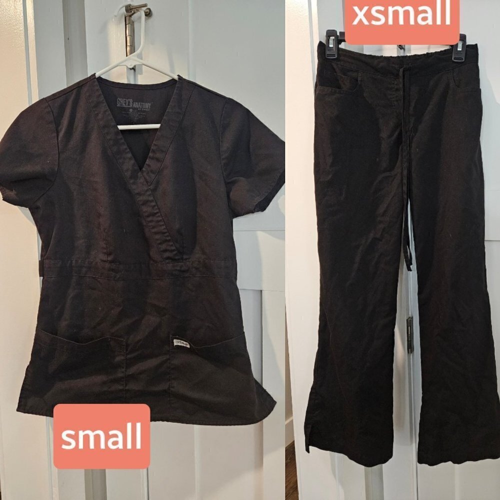 Grey's Anatomy Scrubs, top is a small, bottoms are xsmall petite, black, used